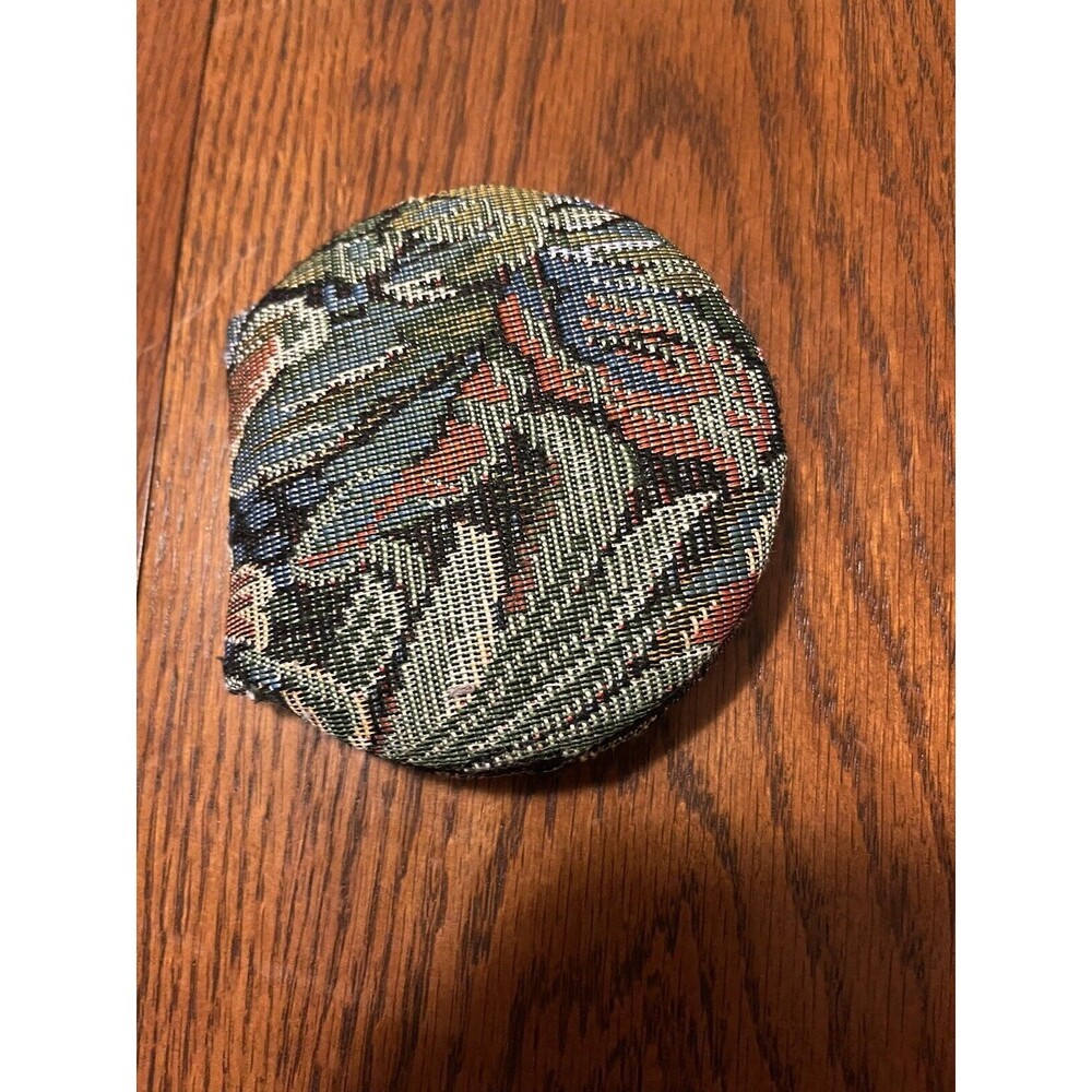 Vintage Tapestry Mirror Metal Round Floral